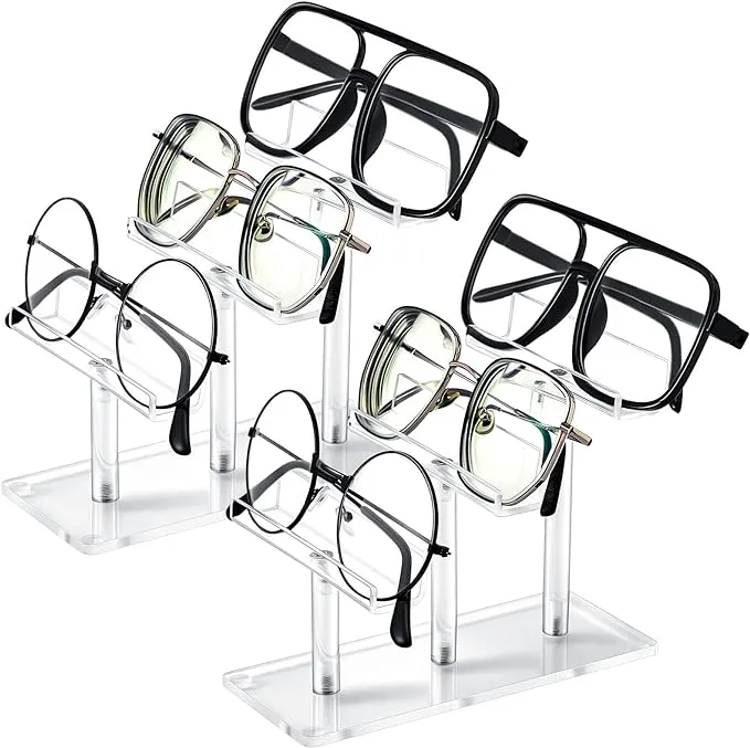 2 Pcs Eyeglasses Display Stand Acrylic Sunglasses Holder Clear Sunglass Organizer Frame Eyewear Glasses Stand for Glasses Shop Home Storage, 3 Tiers