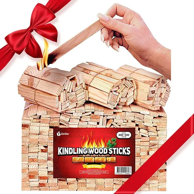 Zorestar Kindling Wood Fire Starter Sticks 300-500 PC 100% Organic Eco-Friendly Kiln Dried Firewood Fire Starter for Fireplace C