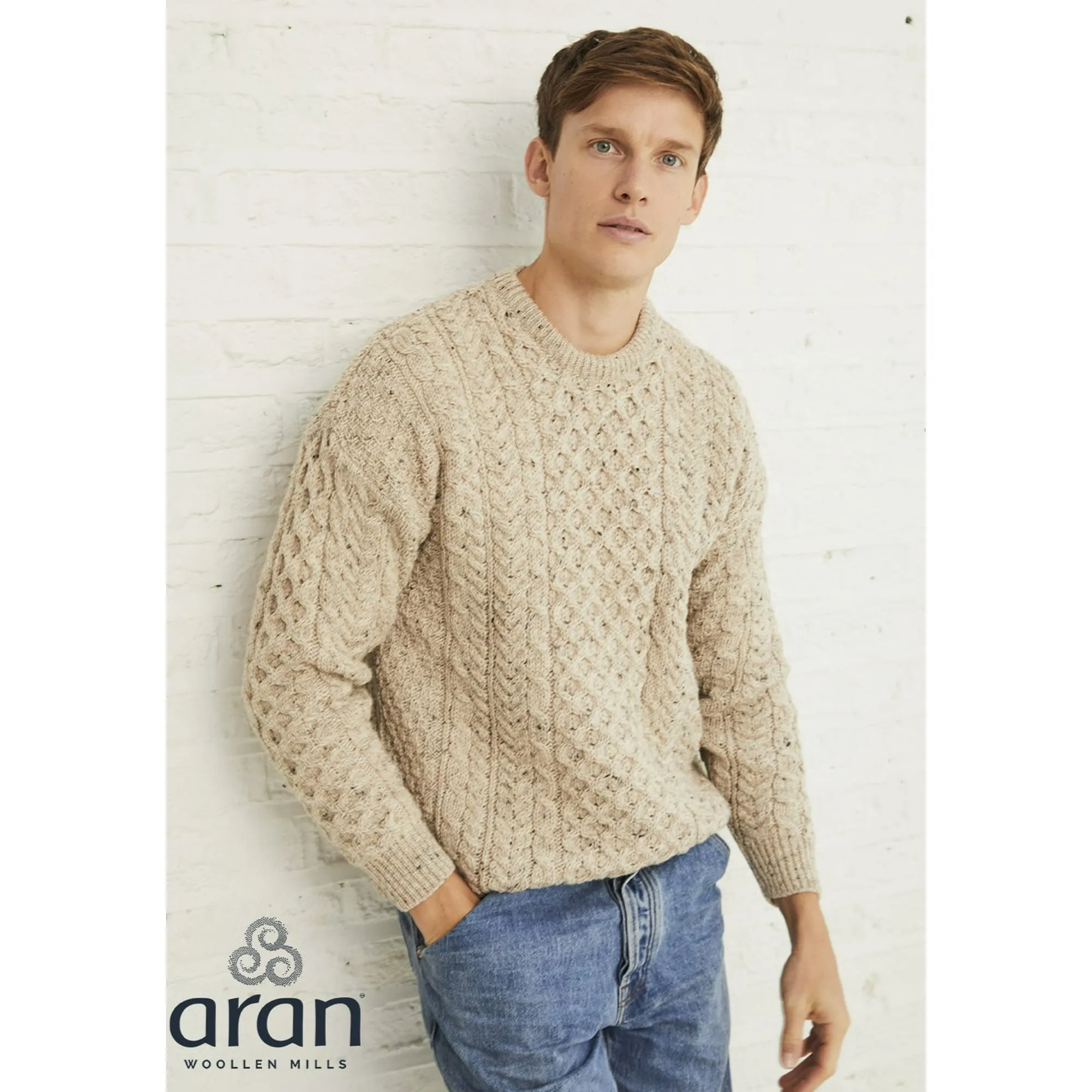 Aran Woollen Mills Men s 100% Wool Irish Cable Knit Fisherman Sweater Pullover Made in Ireland