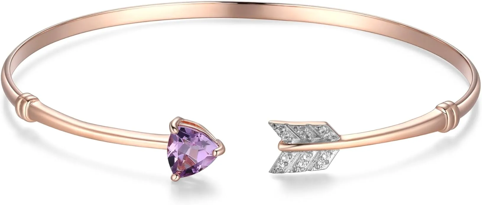 MORGAN & PAIGE 18k Rose Gold over Sterling Silver Pink Amethyst and Created White Sapphire Arrow Open Bangle Bracelet