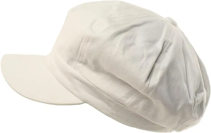 Summer 100% Cotton Plain Blank 8 Panel Newsboy Hat White