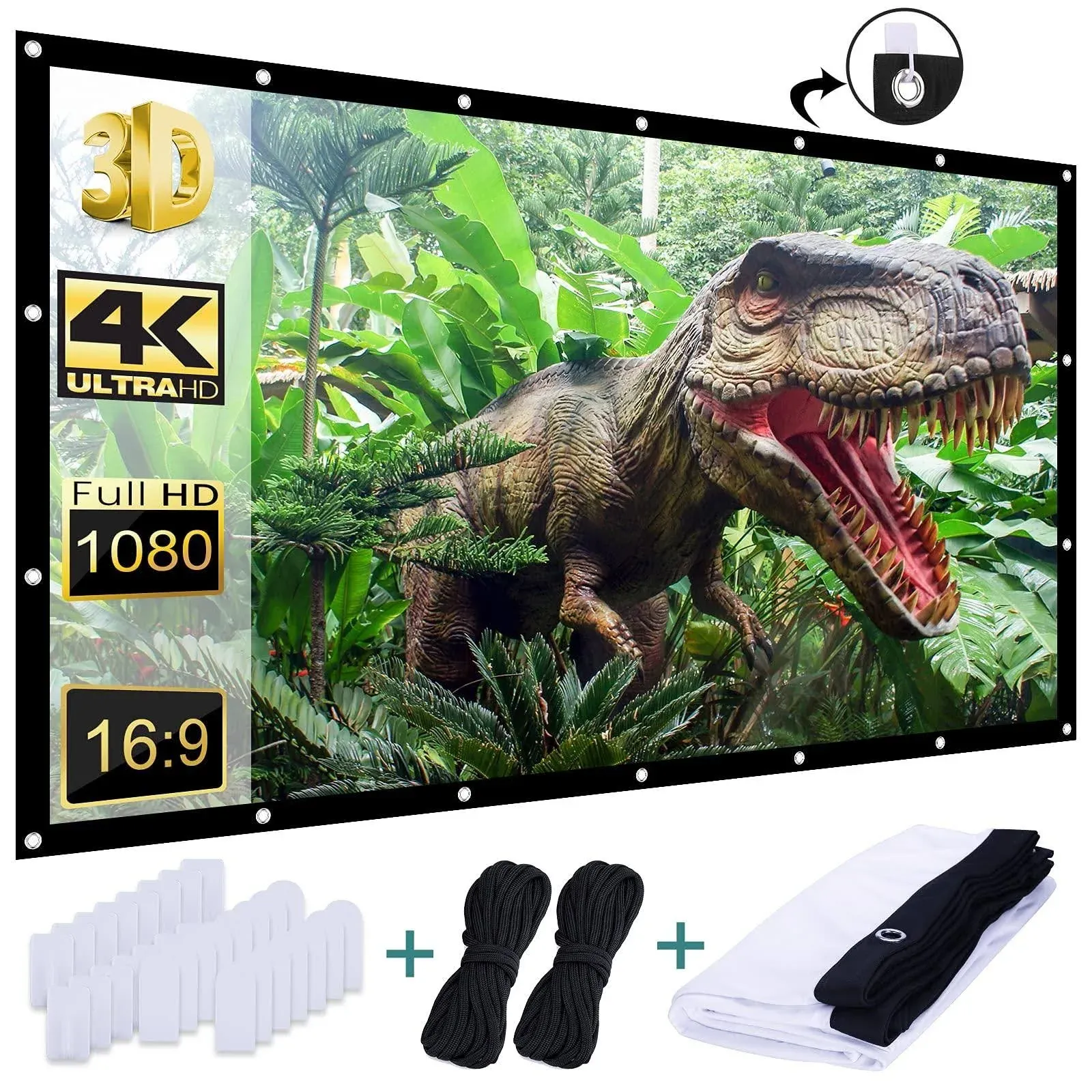 AAJK Outdoor Projection Screen 150 inch, Washable Projector Screen 16:9 Foldable Anti-Crease Portable Projector Movies Screen for Home Theater Outdoor Indoor Support Double Sided Projection…