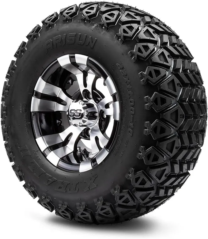 10&#034; Vampire Glossy Black Golf Cart Wheels &amp; Tires (22x11-10) Set of 4