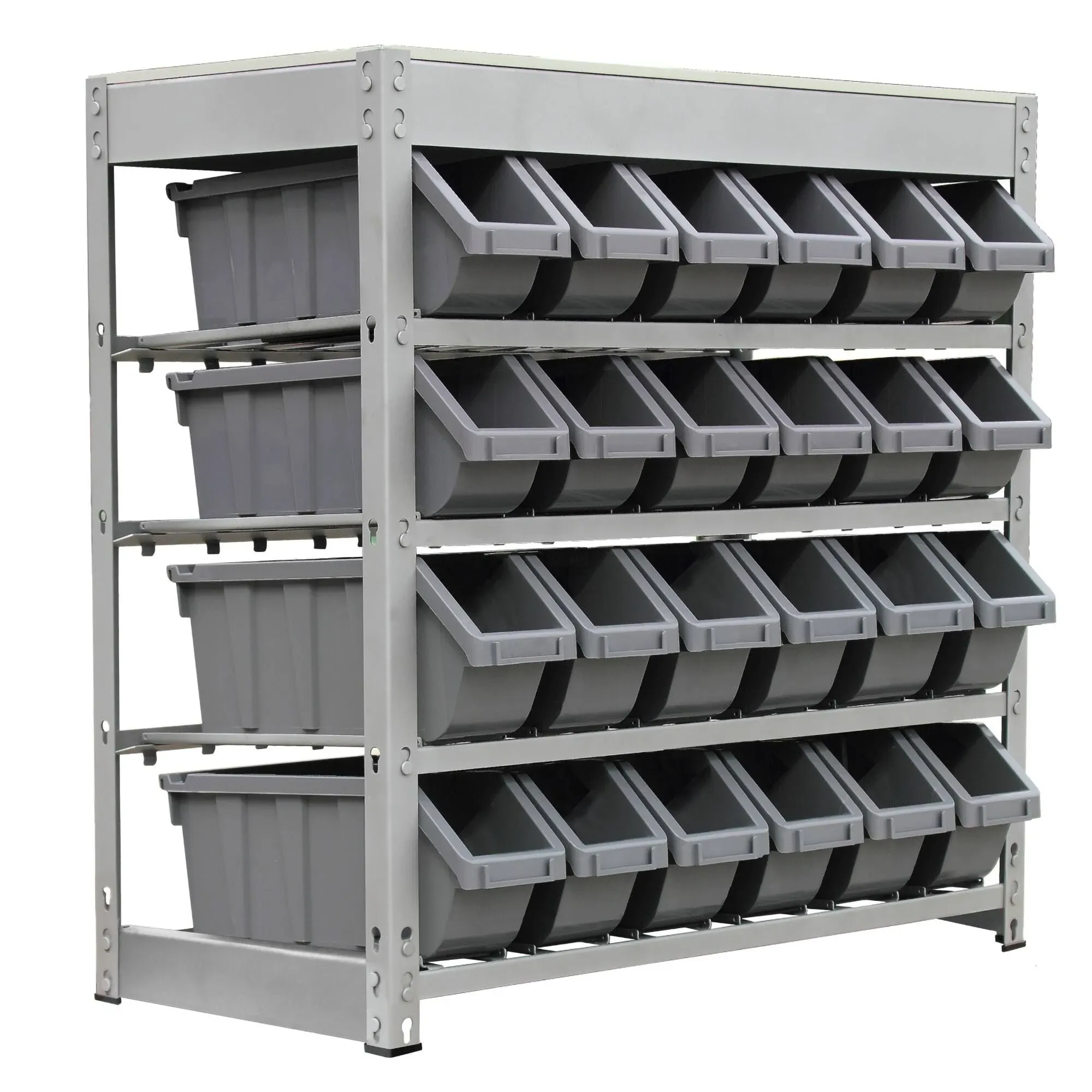 KING&#039;S RACK 4-Tier W/ 24 Bins Garage Storage Rack 35&#034;H x 34&#034;W x 16&#034;D Steel Gray