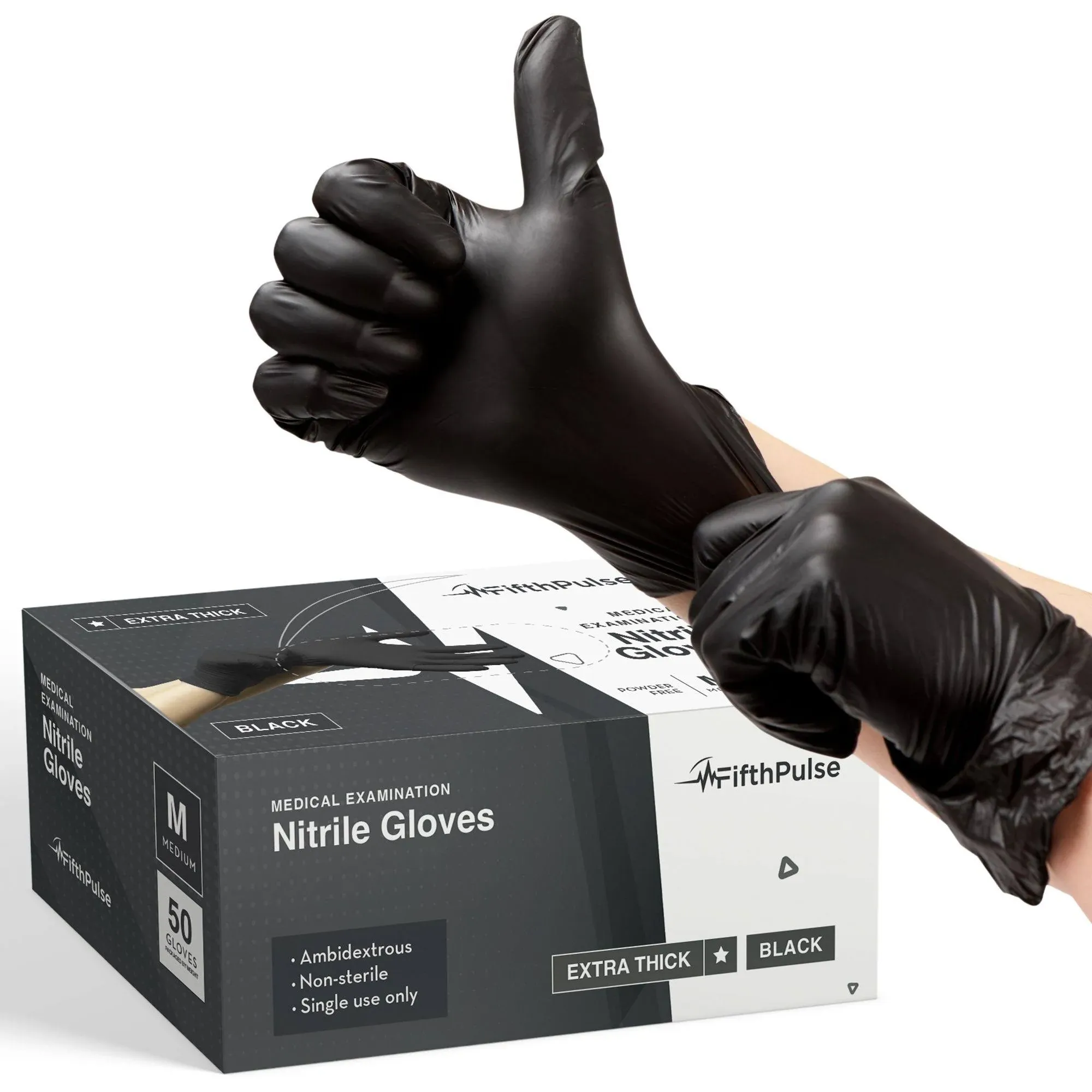 Disposable Black Nitrile Gloves Medium 50 Count - Extra Thick 4.5 Mil - Powder and Latex Free Rubber Gloves - Surgical Medical Exam Gloves - Food Safe Cooking Gloves