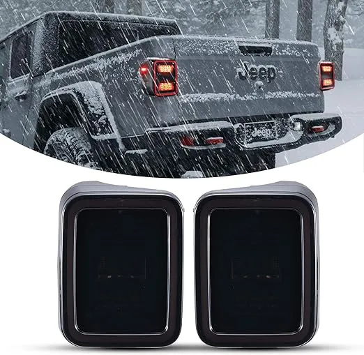 Kiwi Master Smoked LED Tail Lights for 2020-2025 Jeep Gladiator JT Accessories Taillights Brake Light Reverse Light Turn Signal Light (Black Housing Smoke Lens), Pair