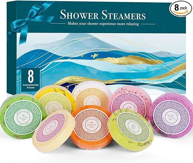 Shower Steamers Aromatherapy - Christmas Gifts for women 8 Pack Pure Essential Oil Shower Bombs for Home Spa Bath Self Care, Gift Set Stress Relief and Relaxation Gifts for Her Stocking Stuffers Green