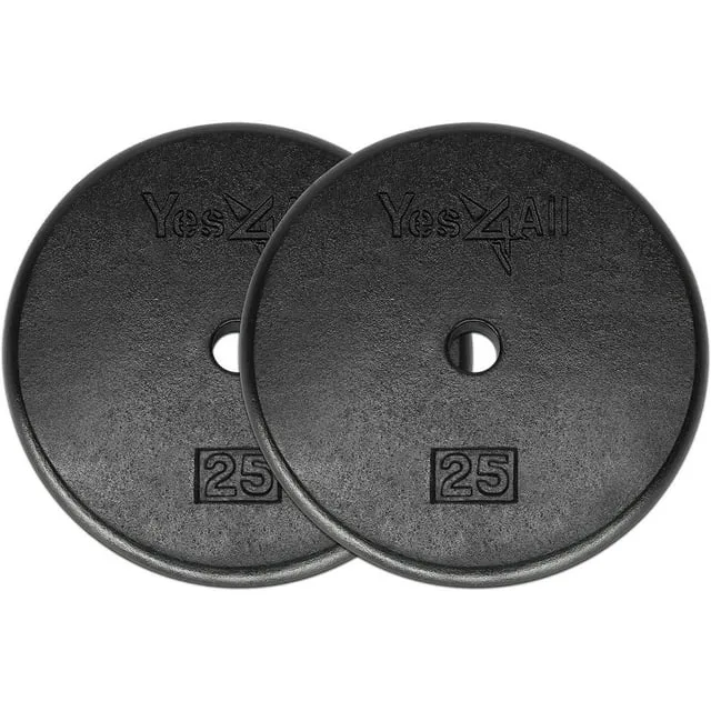 Yes4All Standard 1" Cast Iron Weight Plate - Ideal for Strength Training - Multiple Weight: 5LB to 25LB (Single & Set of 4)