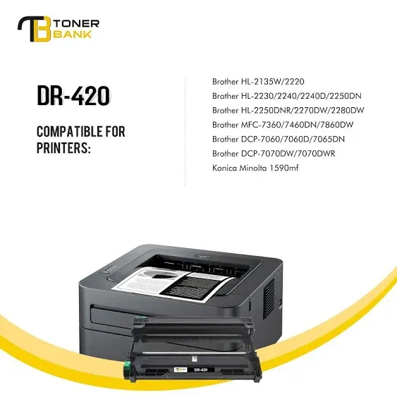 Toner Bank Compatible Drum Unit for Brother DR420 DR-420 HL-2270DW 2280DW 2230 2240 MFC-7360N 7860DW DCP-7065DN Intellifax 2840 Printer (Black 2 Pack)