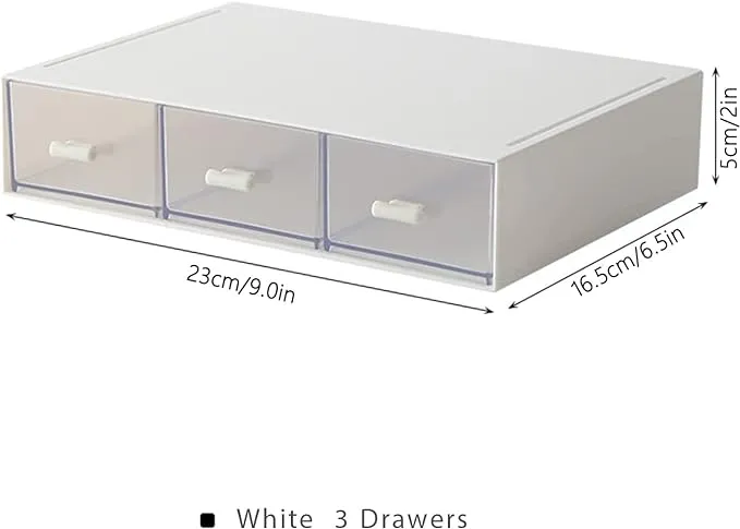 Desk Organizer-Stackable Storage Drawers, Plastic Stackable Drawers Perfect for Collection Small Item/Cosmetic Office Organizer - 3 drawers (White)