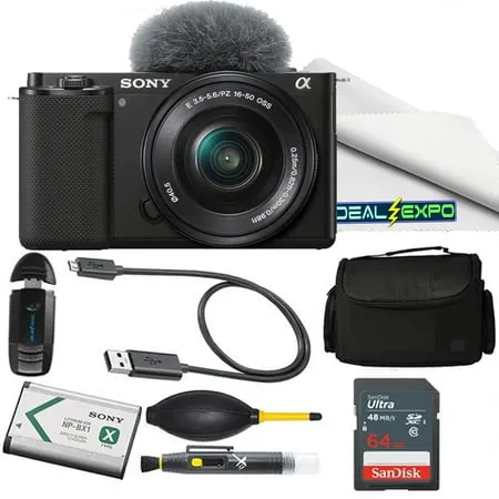 Sony ZV-E10 Mirrorless Camera with 16-50mm Lens, Bundle, SanDisk Extreme PRO 64GB, Multi-Device Shoulder Bag, 40.5mm Digital Essentials Filter Kit (4 Items)