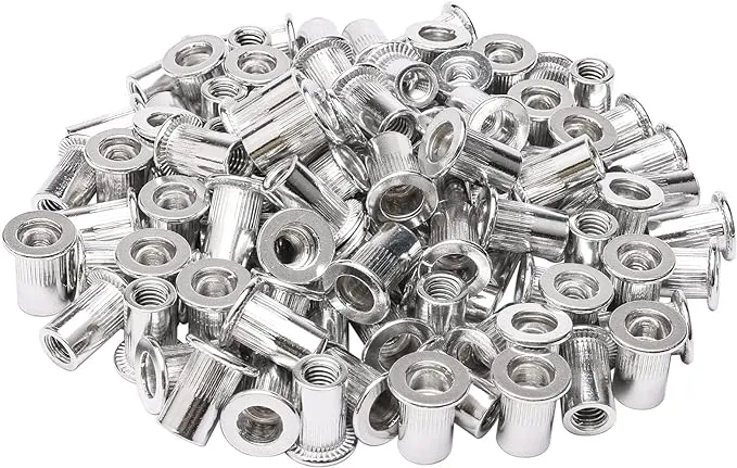 M6 6 mm Flat Head Threaded Rivetnut Insert Aluminum Rivet Nut Blind Insert Nut Pack of 100