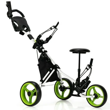 Costway 3 Wheels Folding Golf Push Cart with Seat Scoreboard and Adjustable Handle