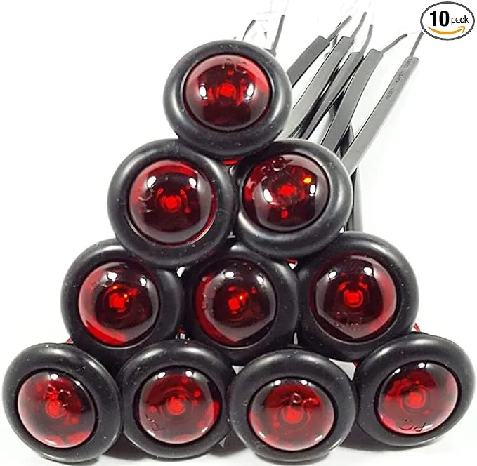 10 USA Made 3/4" Red LED Clearance Marker Bullet Grommet Lights