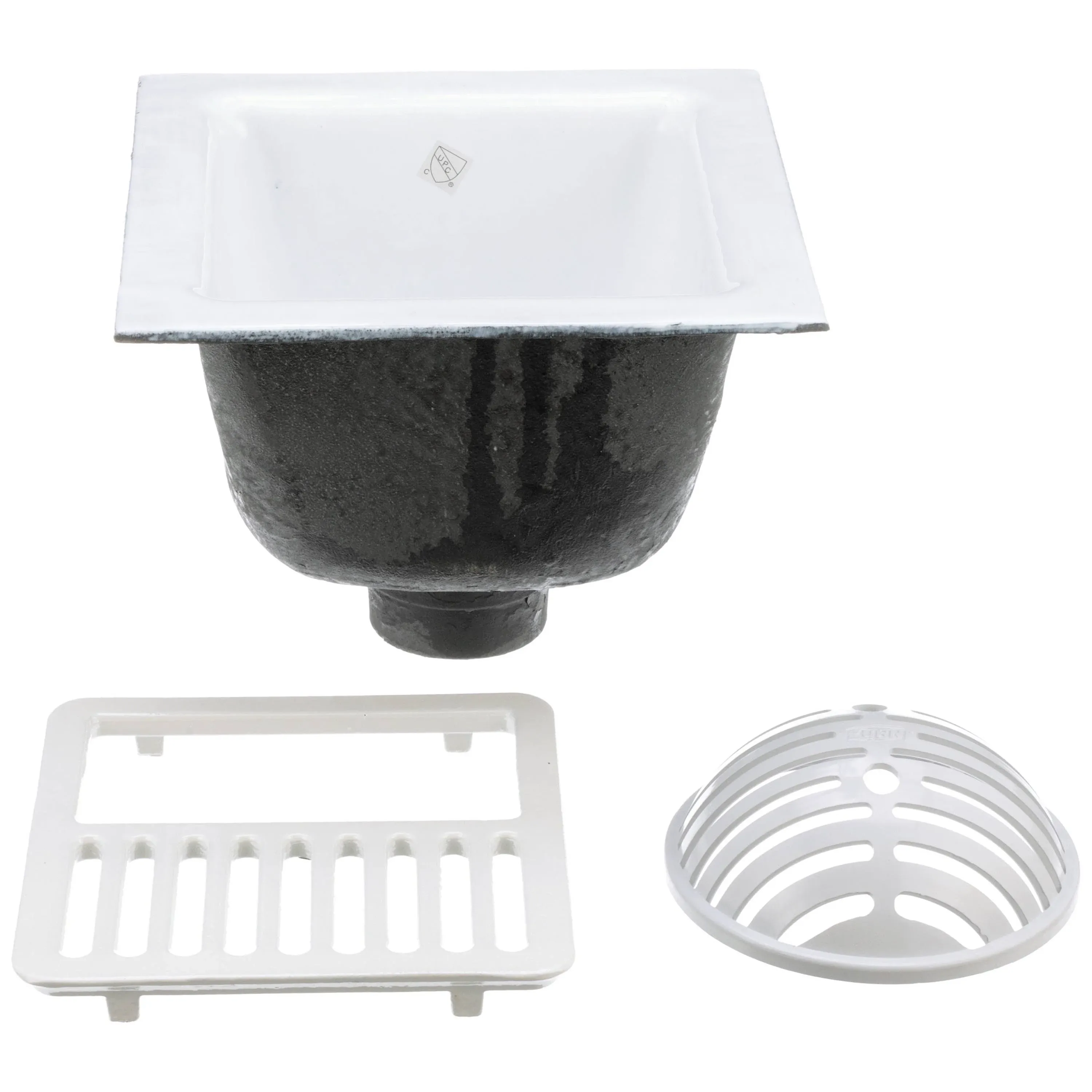 Zurn FD2375-NH3-H FD2375 12"x12" Floor Sink Body & Dome Strainer, 6" Sump Depth, 3" No-Hub, with Half Grate