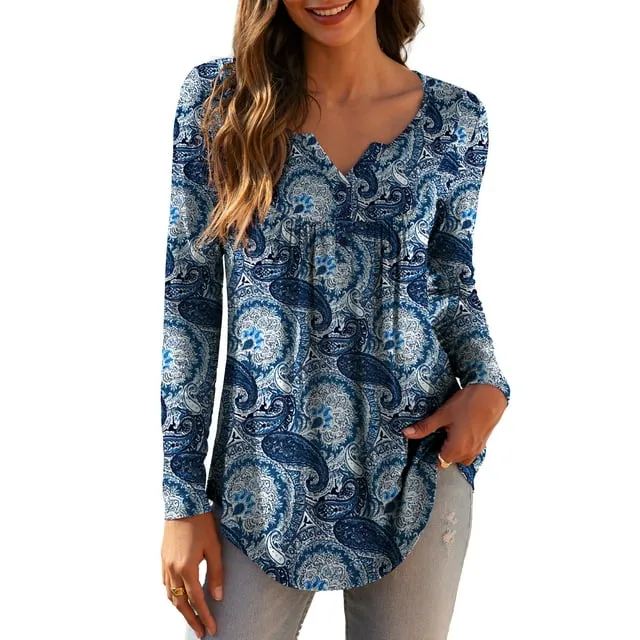 a.Jesdani Womens Plus Size Long Sleeve Tops Tunic Tops Casual Floral Henley Shirts m-4x