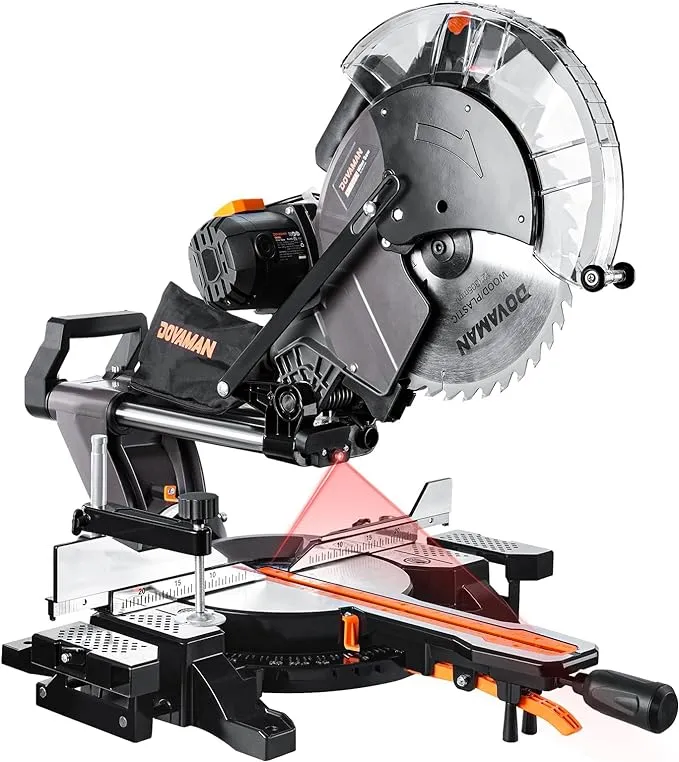 12-Inch Dual-Bevel Miter Saw, Compund Sliding Miter Saw, Ambidextrous Operation, 3800RPM, 4.2 x 13in Cutting Capacity, Laser Guide, 0-45° Bevel & Miter Cut, 9 Positive Stops, 15-Amp Corded