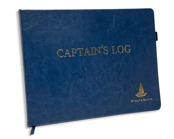 Direct 2 Boater Blue Hard Bound Captain&#039;s Log Book w/ Place Marker &amp; Pen Holder