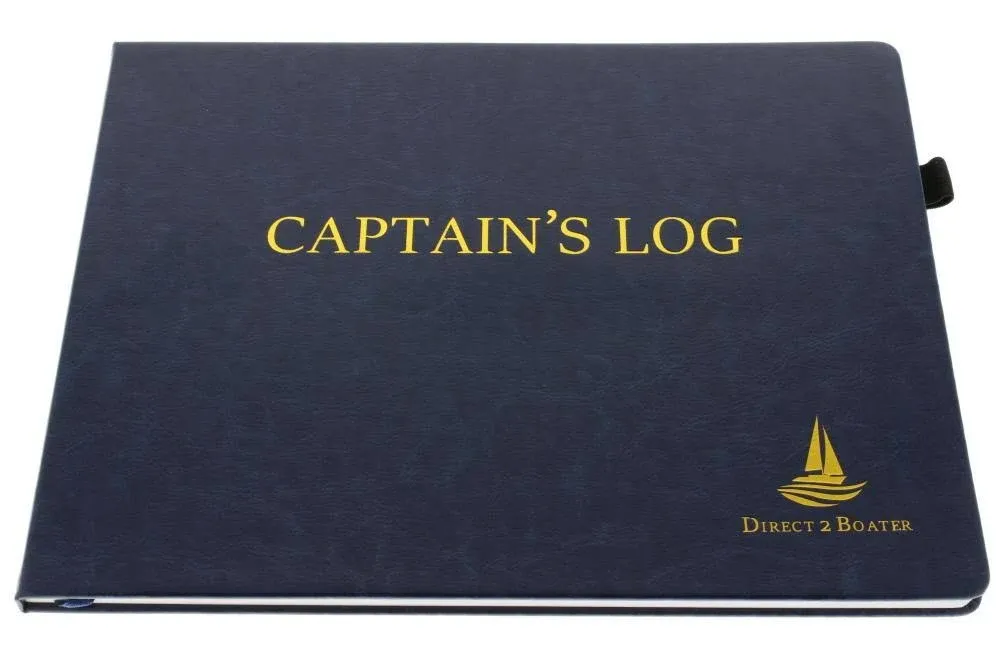 Direct 2 Boater Blue Hard Bound Captain&#039;s Log Book w/ Place Marker &amp; Pen Holder