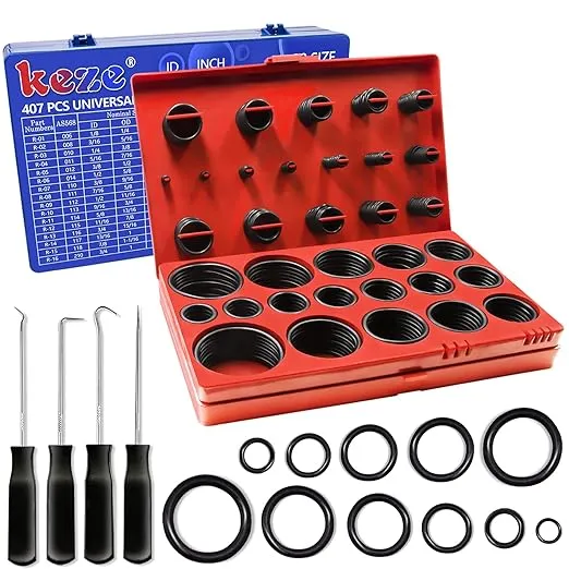 KEZE 826 Pcs Universal SAE and Metric O-Rings Kit,Standard 32 Metric & Inch Sizes O ring Assortment in 2 Box with 4 Piece Pick and Hook for Automotive Faucet Hydraulics Hose Air and Gas Sealing Repair