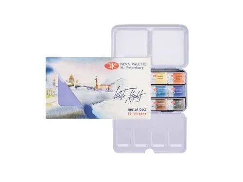 12 Watercolor Paint Set St.Petersburg White Nights® Extra Fine Artist Full Pan Metal Box Palette St.Petersburg