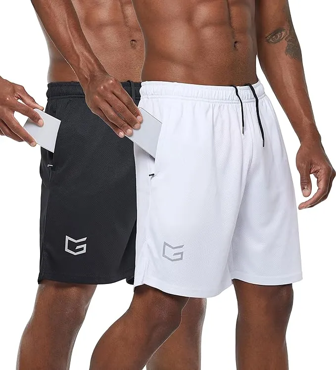 G Gradual Men&#039;s 7&#034; Workout Running Shorts Quick Large, 2 Pack: Black/White 