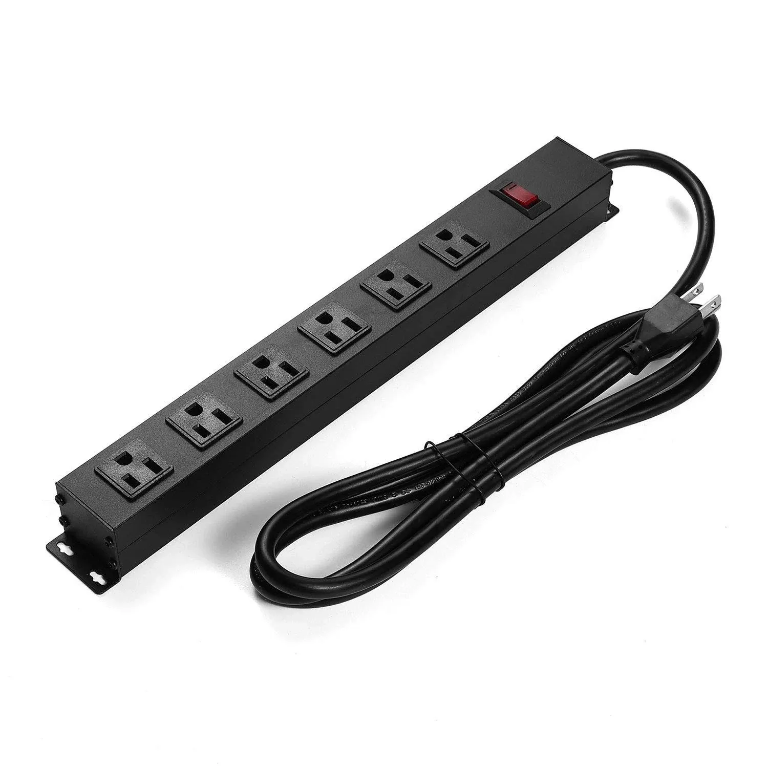 6 Outlets Metal Power Strip, Wall Mount Heavy Duty Power Outlet with Switch, Alu