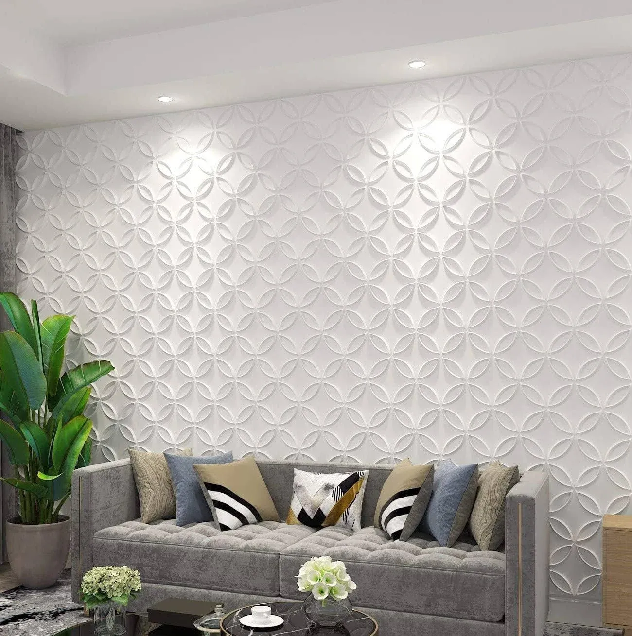 Art3d PVC 3D Wall Panel Interlocked Circles in Matt White Cover 32 Sq.Ft, for ...