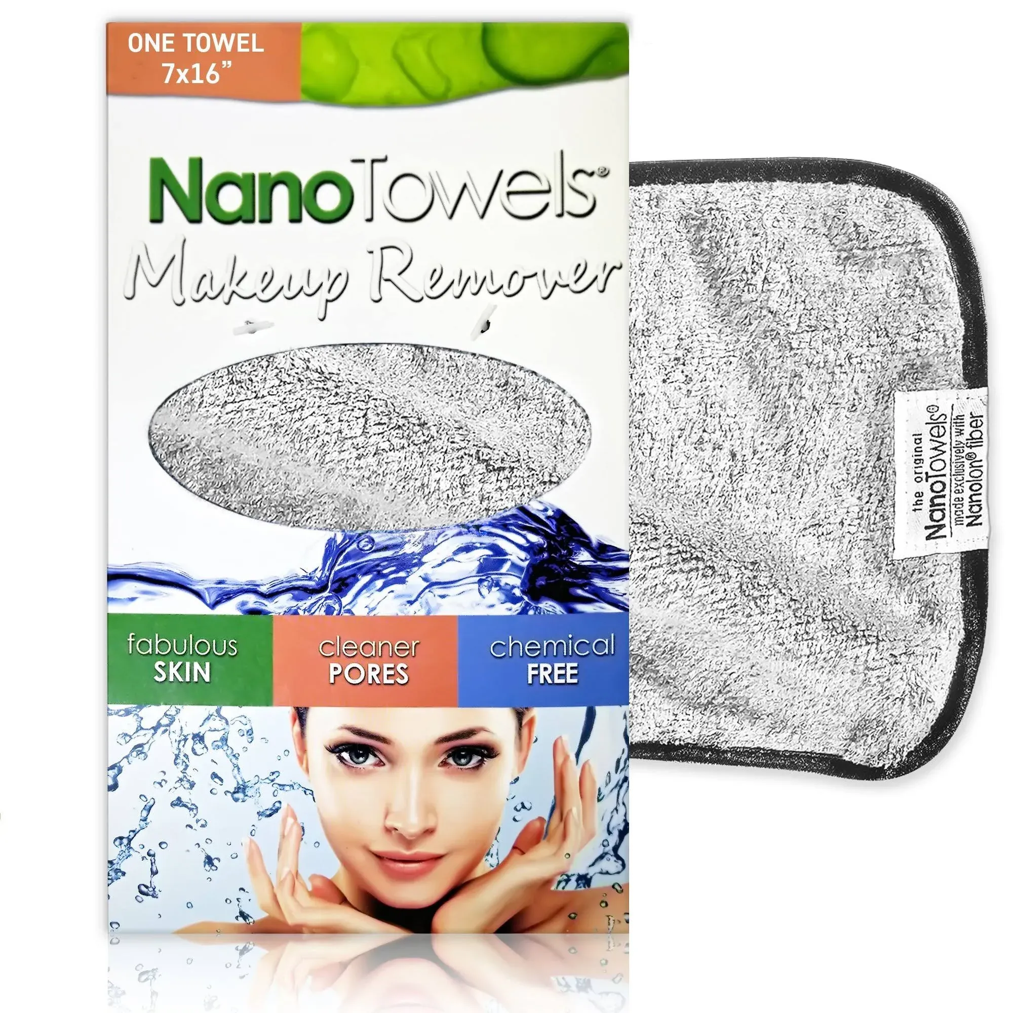 Nano Towel Makeup Remover Face Wash Cloth.  Remove Cosmetics FAST and Chemical Free. Great for Sensitive Skin, Acne, Exfoliating (Grey)