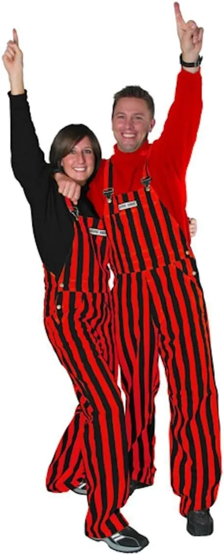 Game Bibs Red & Black Adult Striped Game Day Overalls for Men and Women - Sporting Event and Tailgating Attire