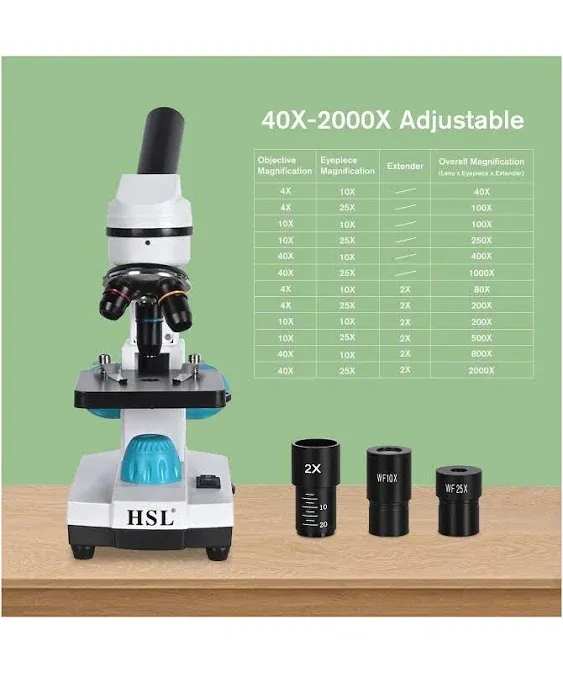 HSL Microscope for Kids,40X-2000X monocular Microscopes for Adults Students B...