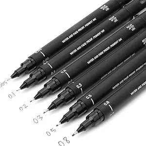 Uni Pin Drawing Pens/6 Assorted Tip Sizes, Uni Pin Technical Fineliner Pens, Pack of 6 Assorted Tip Sizes, Black Ink