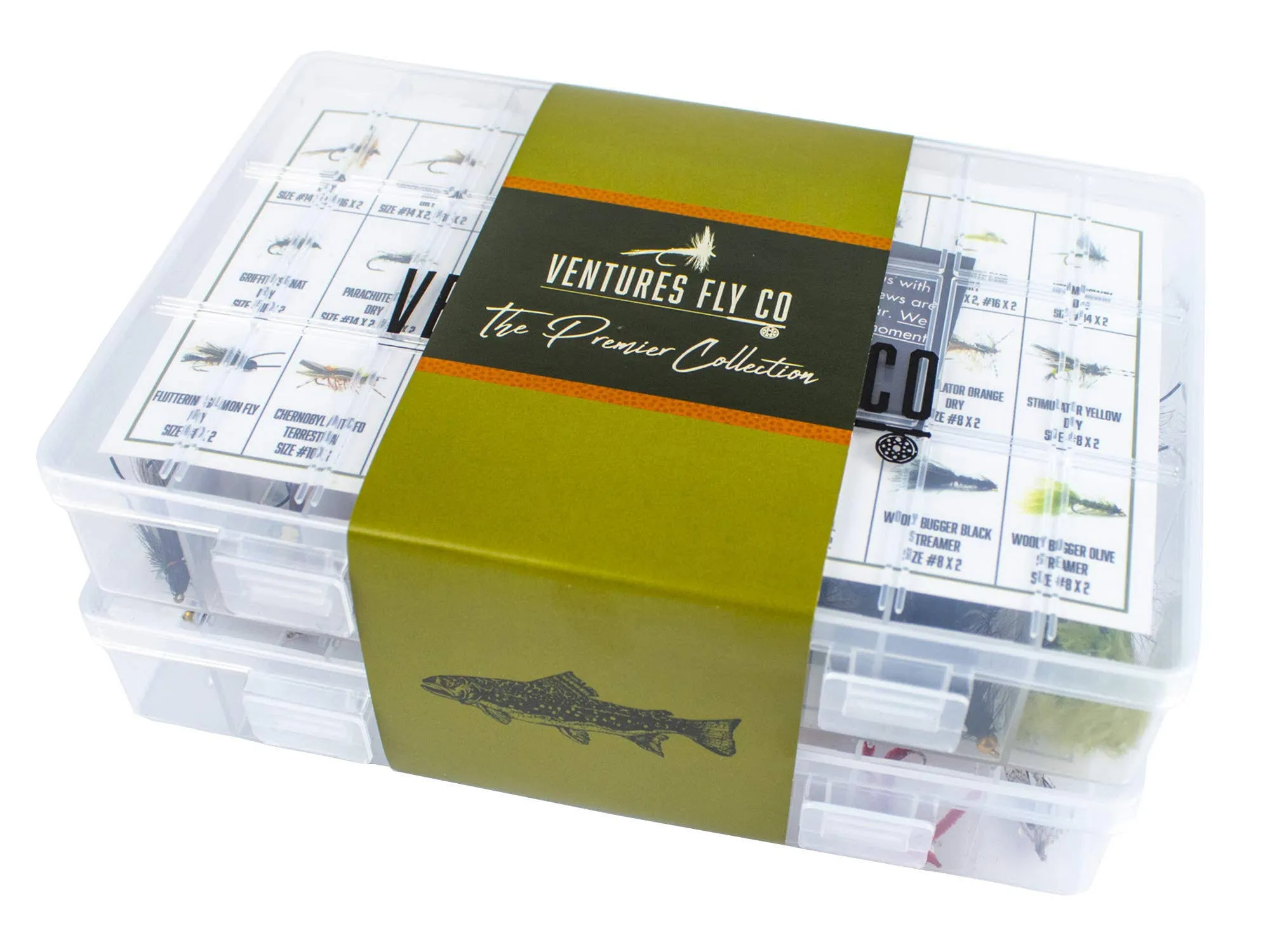 Ventures Fly Co 122 Premium Hand Tied Fly Fishing Flies Assortment Two Fly Boxes Included Dry, Wet, Nymphs, Streamers, Wooly Bug