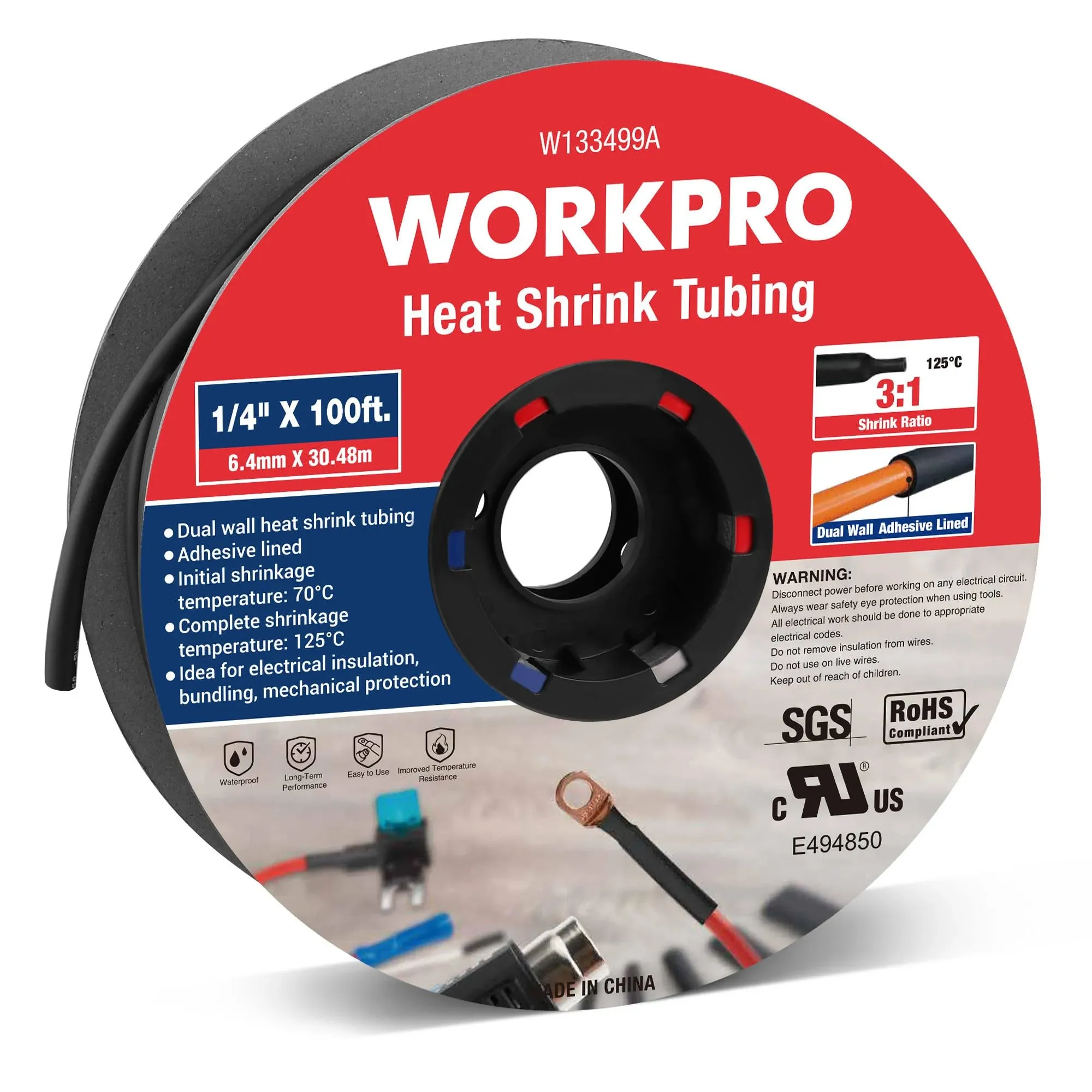 WORKPRO 100 FT 1/4&#034; Heat Shrink Tubing 3:1 Ratio Dual Wall Adhesive Lined Tubing