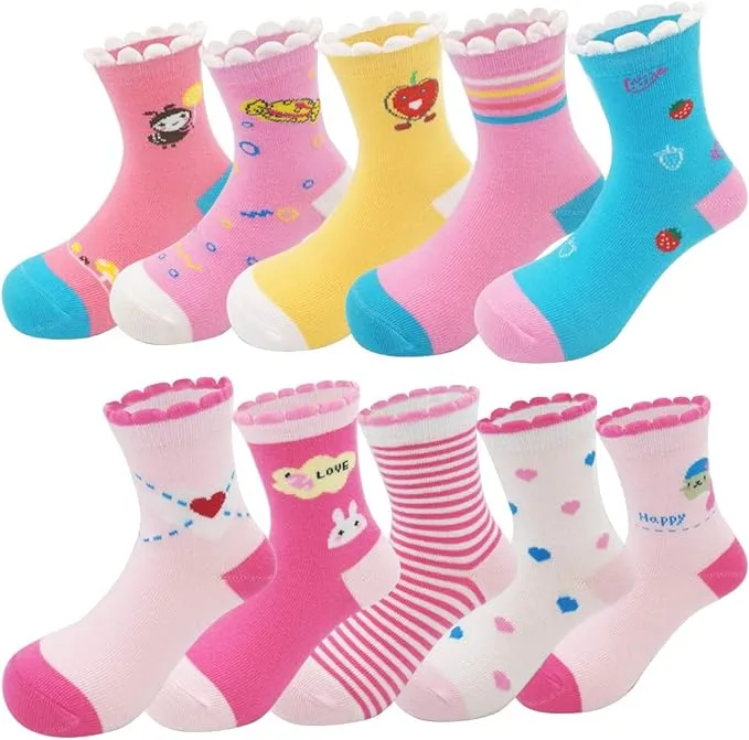 Zumou Toddler Kids Little Girls Cute Cotton Crew Socks 10 Pack