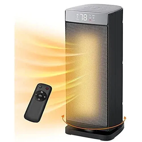 Sunnote Space Heater for Indoor Use, 1500W Fast Heating, Electric & Portable Ceramic Heaters with Thermostat, 5 Modes, 24Hrs Timer, 80°Oscillating Room Heater with Remote, Safe for Office Bedroom Use