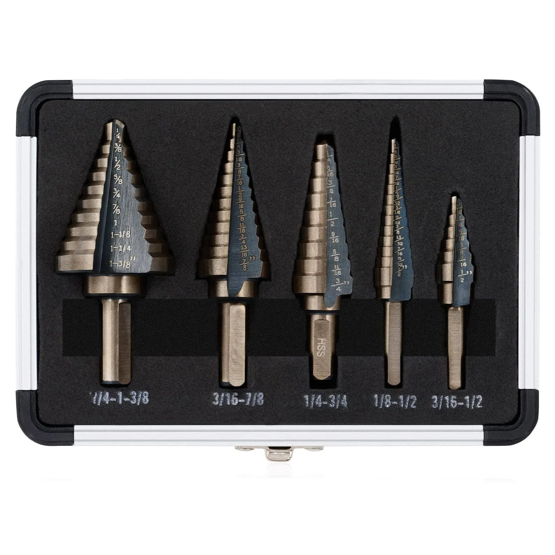 CO-Z 5pcs Hss Cobalt Multiple Hole 50 Sizes Step Drill Bit Set with Aluminum Cas