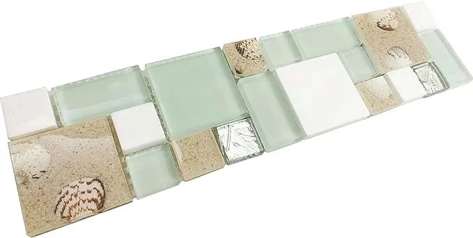 3x12 Sample Lake Green Glass and White Stone Mosaic, Conch Shell Tile Magic Patterns, Perfect for Kitchen Backsplash and Bathroom Shower and Accent Wall NB02