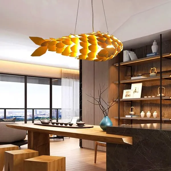 Unique Wooden Vivid Fish-shape Pendant Light - Natural Wood