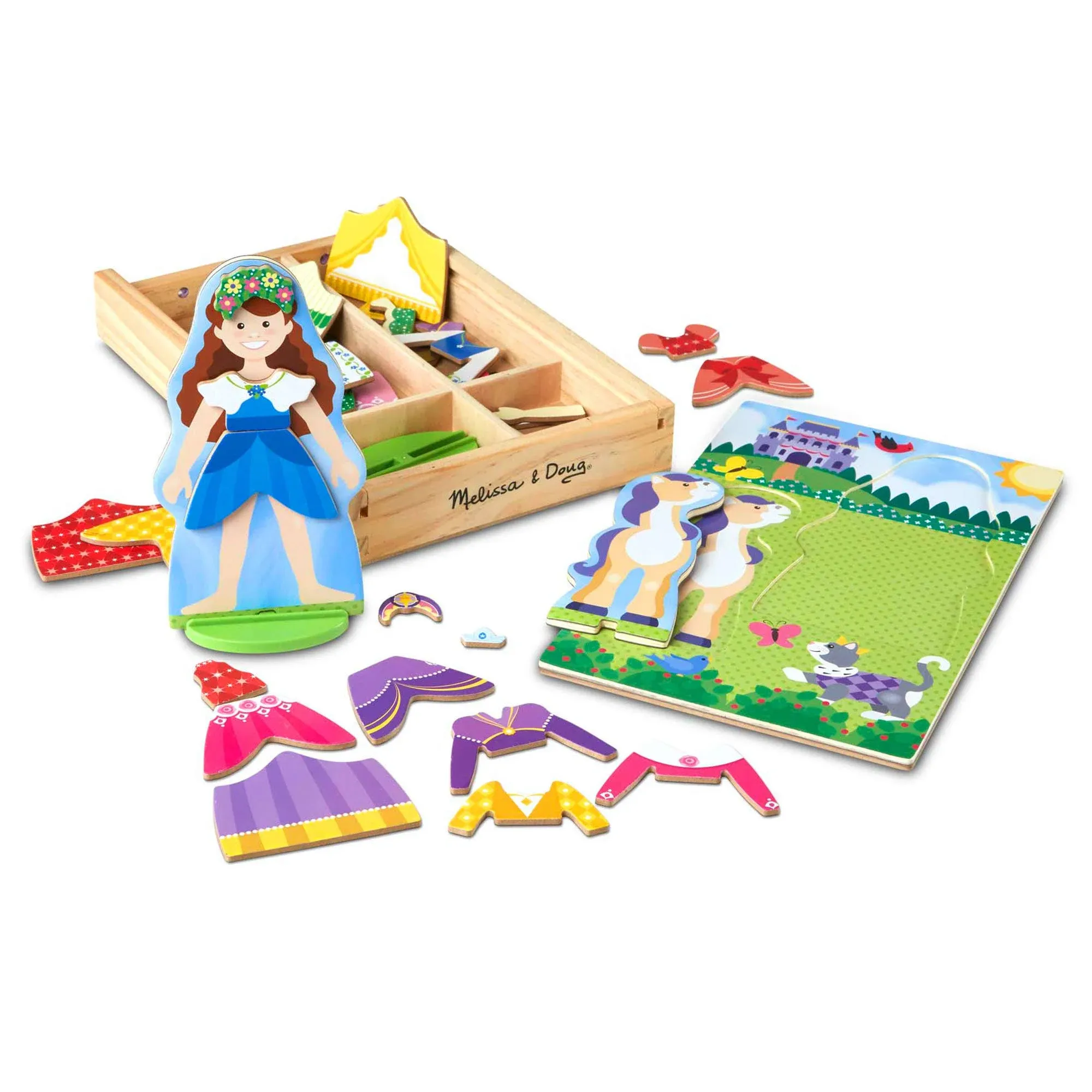 Melissa & Doug Princess & Horse Magnetic Dress-Up Wooden Dolls Pretend Play Set (35 pcs)