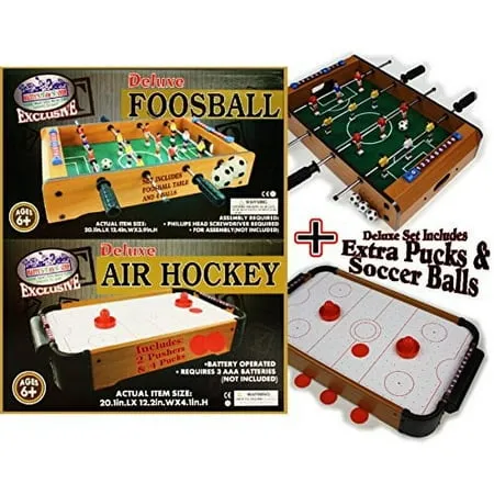 Matty's Toy Stop Deluxe 20" Wooden Table Top Air Hockey (Extra Pucks) & Foosball (Soccer) (Extra Balls) Games Gift Set Bundle - 2 Pack