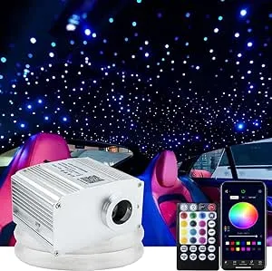 Kingmaled 10W Twinkle App Fiber Optic Star Ceiling Light Kit, Car Home Use Bluetooth RGBW Music Activated LED Engine Driver + Cables, 200pcs*0.03in/0