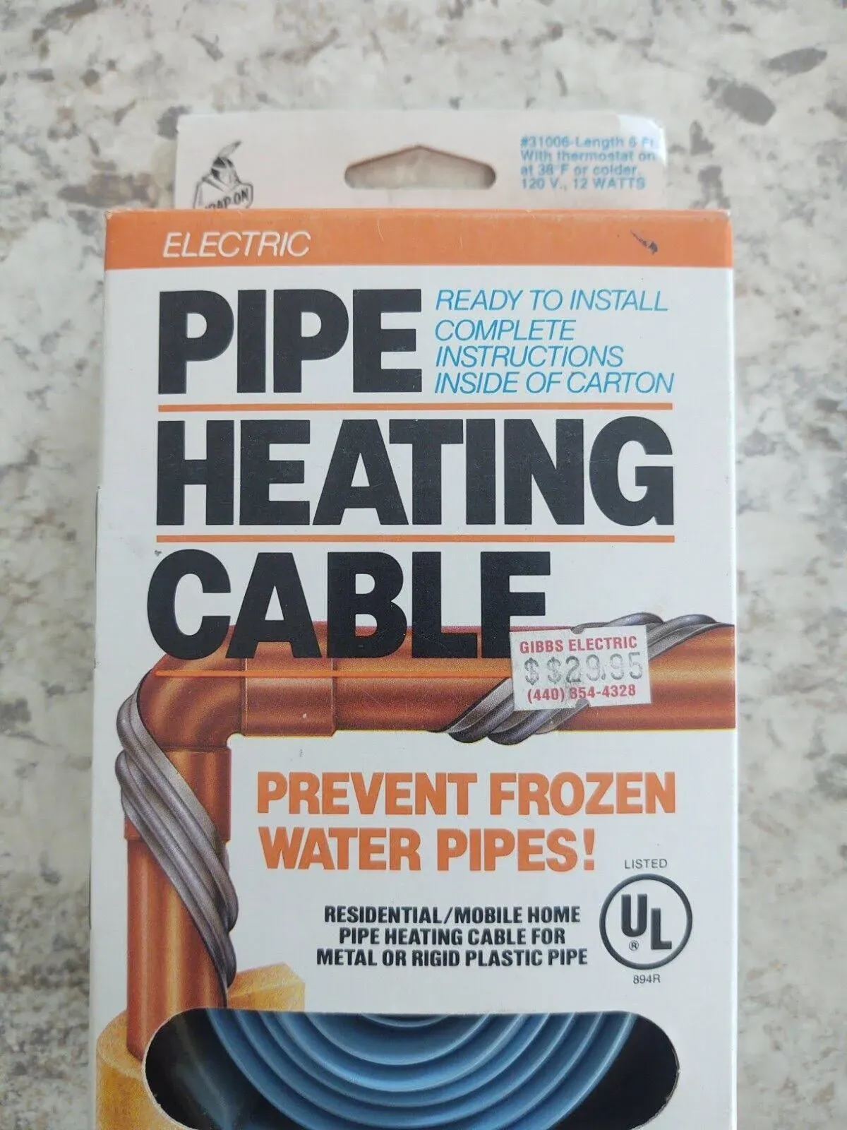 Pipe Heating Cable - Freeze Protection Kit for Water Pipes | Built-in Thermostat - Winterize and Prevent Pipes from Freezing - Blue, 6 Ft.