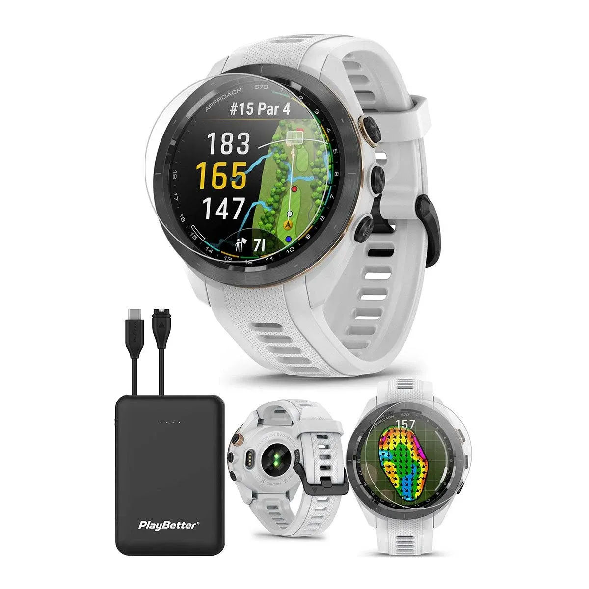 Garmin Approach S70 (Gray, 42mm) Golf GPS Watch Bundle - AMOLED Display, Virtual Caddie & PlaysLike Distance - Includes PlayBetter Screen Protectors