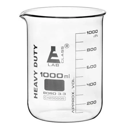 EISCO Heavy Duty Beaker, 1000ml - 5mm Thick, Uniform Walls - Superior Durability & Chemical Resistance - White Graduations - Borosilicate 3.3 Glass