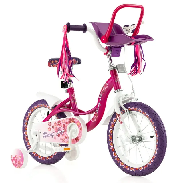 Costway 16'' Kids Bike with Doll Seat Girls Bicycle with Training Wheels for 4-7 Years Old Girl