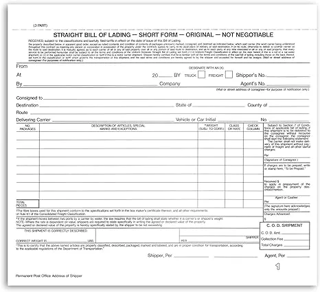 NextDayLabels - Short Form Straight Bill of Lading, 8-1/2 x 7", 3 Part NCR Carbonless White/Canary/Pink, 200 Sets