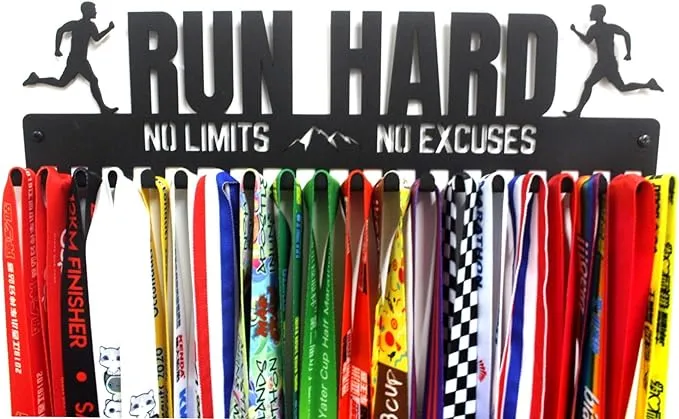 Run Hard Medal Hanger Display Rack for Runners Run Hard Boy