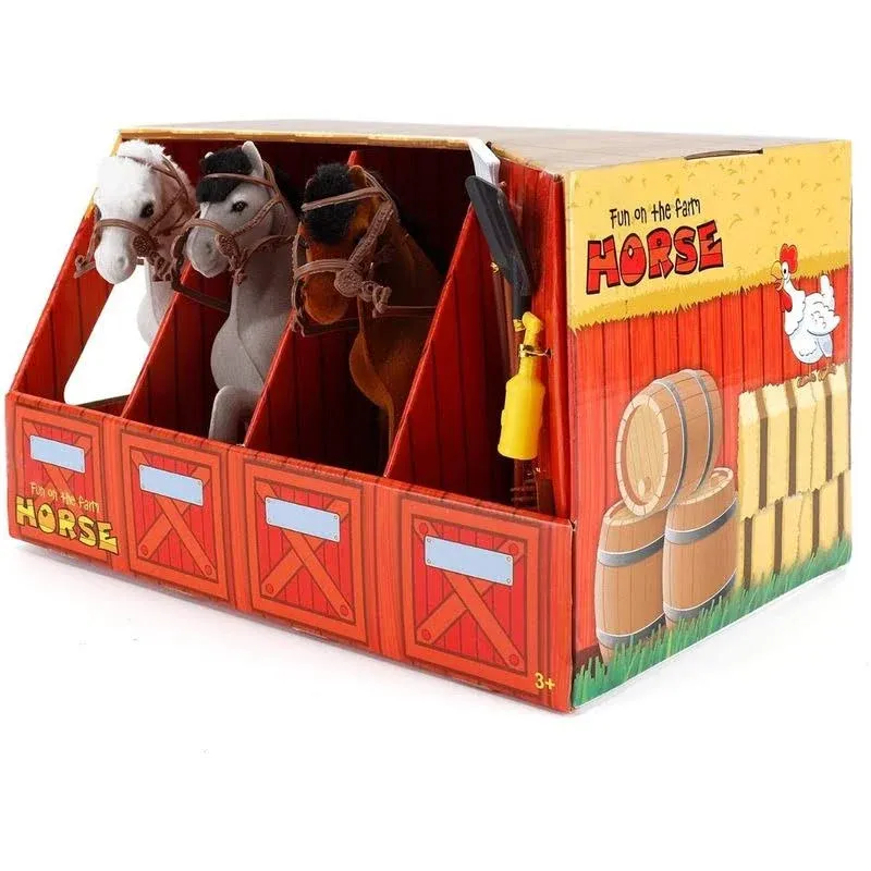 Liberty Imports Horse Stable Take-Along Kids Toy Playset with 3 Horses, Farm Tools and Accessories