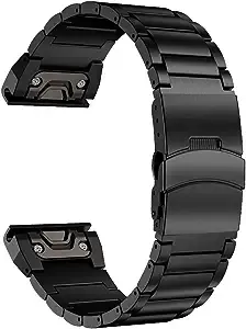 LDFAS Fenix 6X/5X Plus Band, Sport Quick Release Easy Fit 26mm Stainless Steel Metal Bands with Safety Buckle Compatible for Garmin Fenix 6X/6X Pro5X/5X Plus/3/3HR Smartwatch